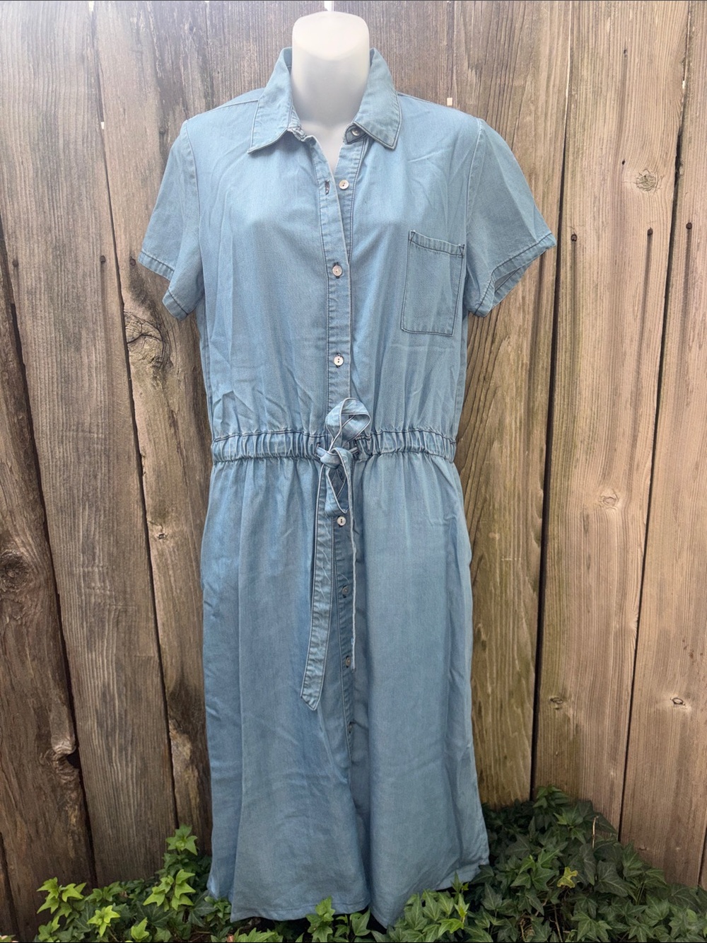 Amour Vert Denim Chambray Office Preppy Shirt Dress Women’s Size Medium